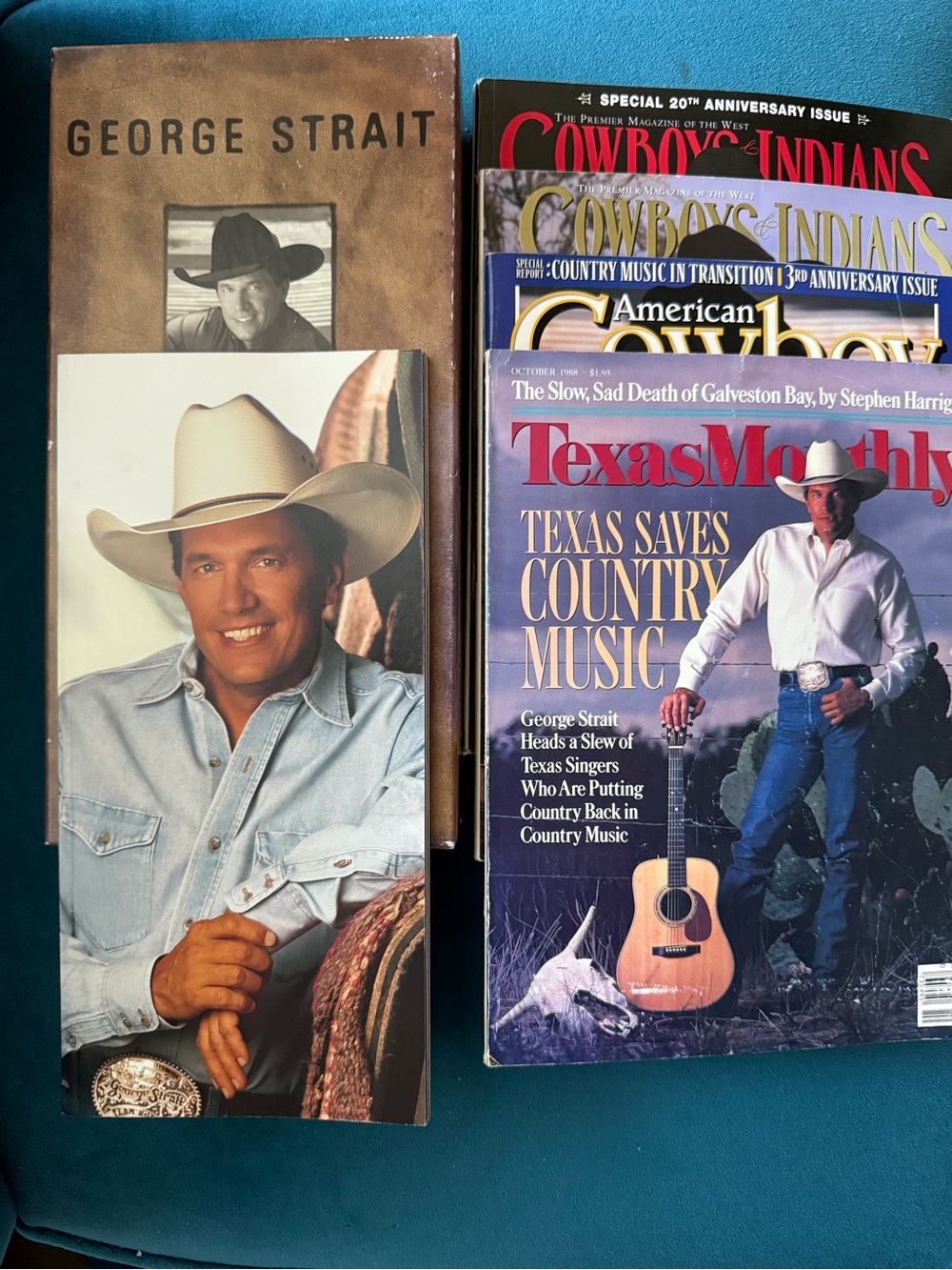 George Strait vintage magazines & biographical bk & box (Strait Out of the Box)